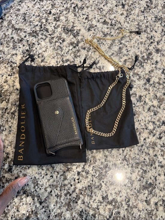 Bandolier Handbags - Bandolier Black Leather Phone Crossbody with AirPod Gold Chain Strap